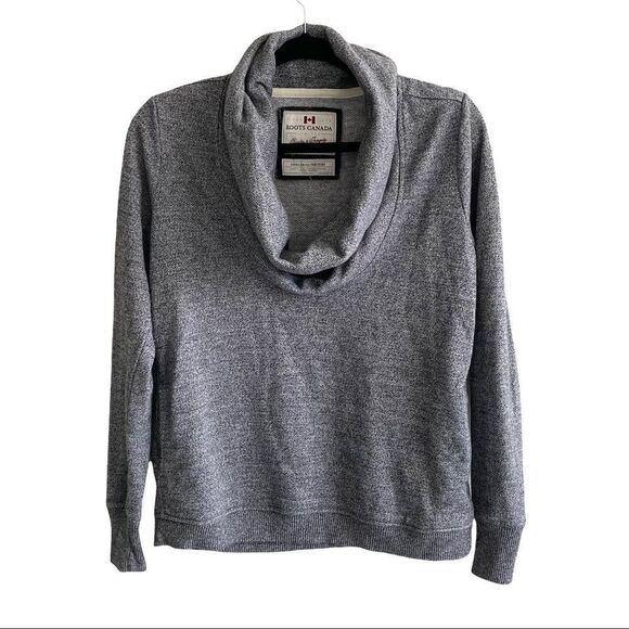 ROOTS CANADA Cowl Neck Long Sleeve Sweatshirt Black White XS - Picture 1 of 8